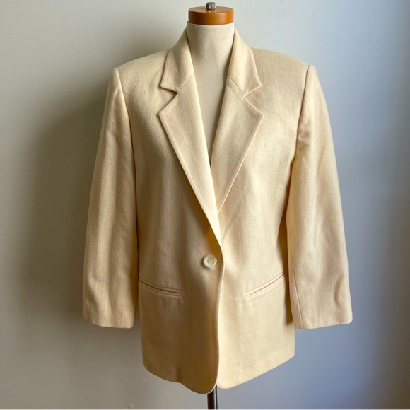 Sag Harbor Jackets & Blazers - Vintage 1980s Sag Harbor Cream Wool Blazer Single Button Ivory Preppy Size 10